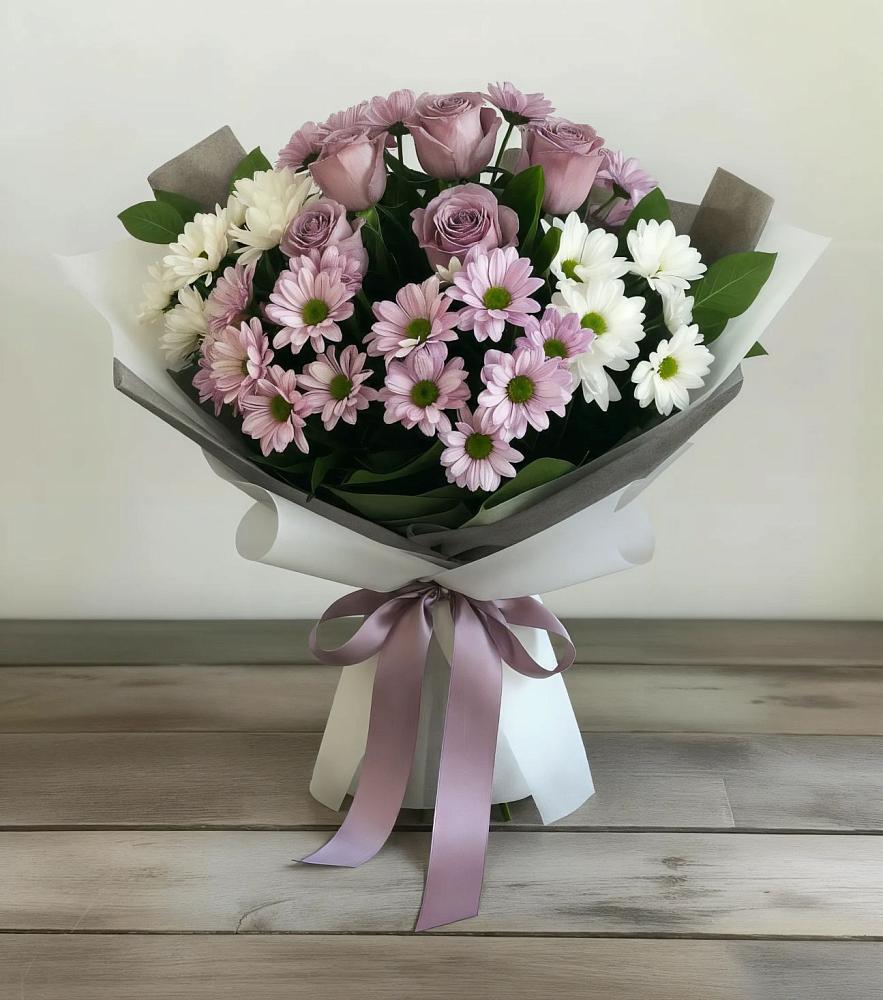 Букет цветов из: Хризантемы и Розы в Плавске