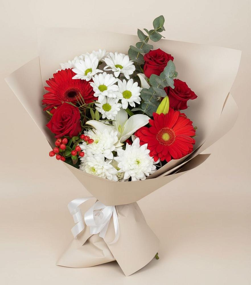 Букет цветов из: Розы, Хризантемы, Герберы и Лилии в Плавске
