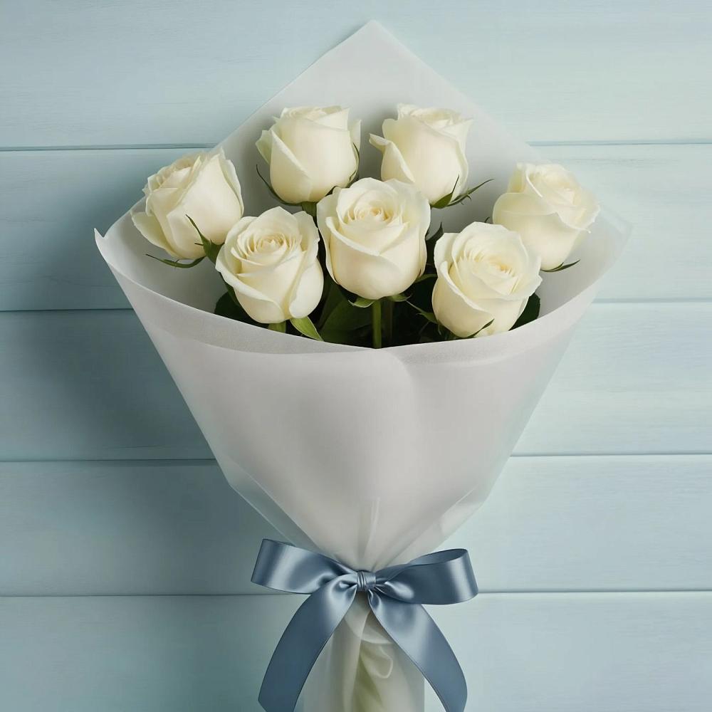Букет 7 Белых роз Эдлесс Лав в Плавске